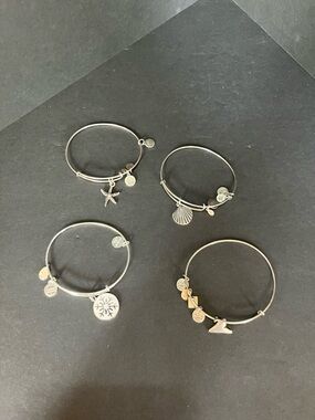 Alex and Ani Silver Tone Bangle Bracelets lot of 4 Coastal & Seasonal Charms